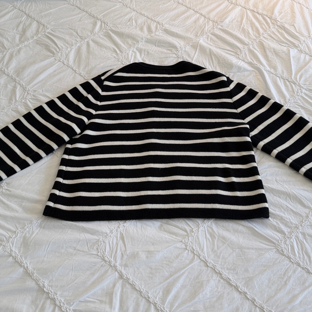 J.Crew Emilie Sweater Lady Jacket in Black Ivory Stripe Knit Cardigan sz L - Picture 13 of 13